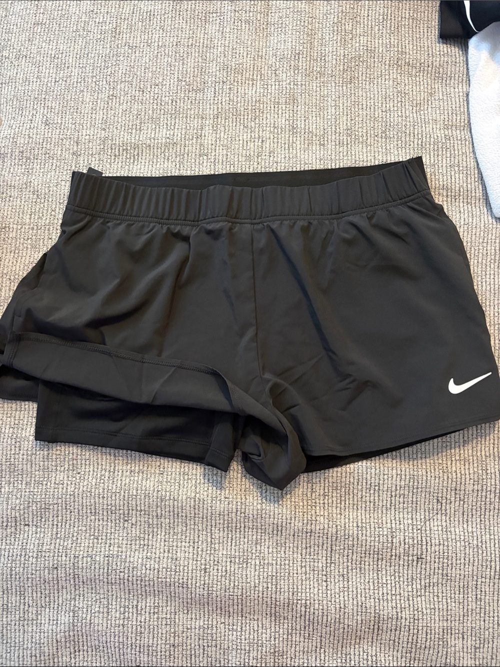 Nike Women's Black Athletic Shorts with White Swoosh
